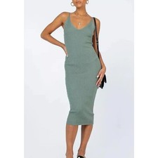Princess Polly Oxford Green Ribbed Sleeveless Midi Dress Size L/XL FLAWED