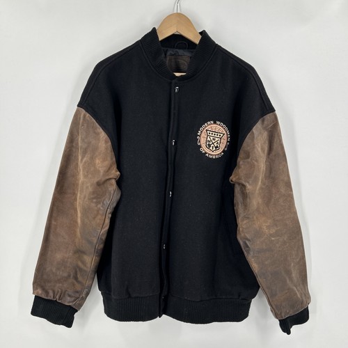Vintage Wool Leather Varsity Jacket Mens Size L Letterman Woodsmen Of America - Image 1