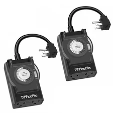 Outdoor Timer Outlet Waterproof, 24 Hour Mechanical Light Timer Outdoor, 2 Gr...