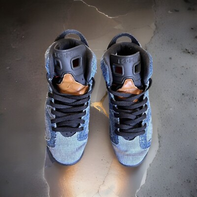 washed denim 6s on feet