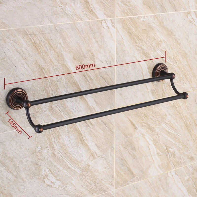 Black Oil Rubbed Brass Double Rail Bath Towel Rack Wall Mount Towel Holder Bar - Image 4 of 4