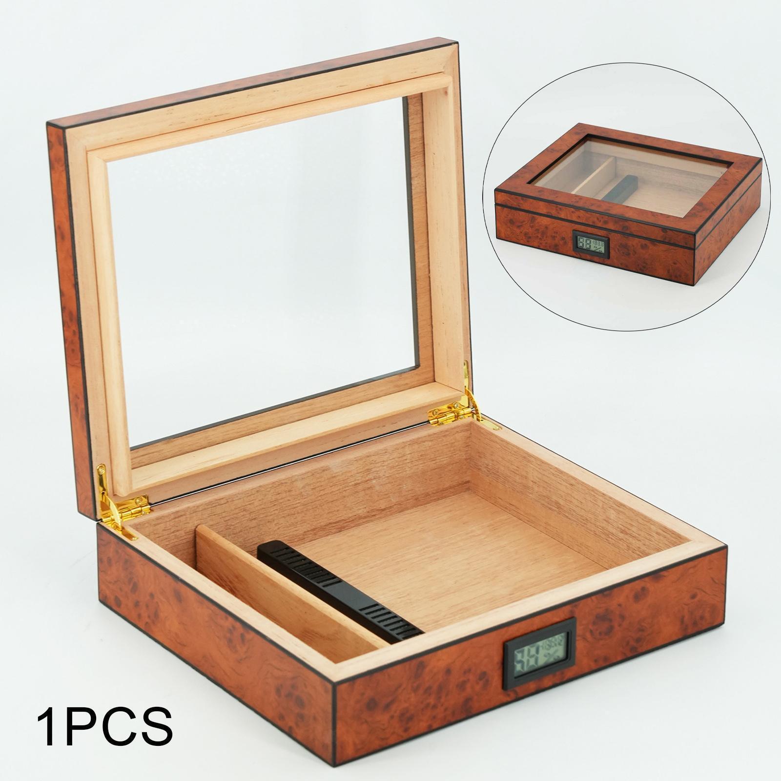Humidificador de cigarrillos de madera alta transparencia humidificado caja de almacenamiento para hombres regalos