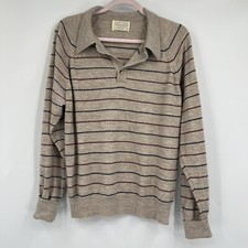 Vintage Lord Jeff Sweater Women Large Striped Sweate Collar USA MADE Orlon
