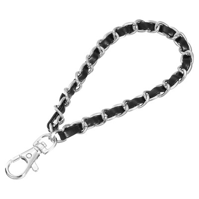 Leather Wristlet Strap, 7'' Hand Wrist Lanyard Bag Key Chain, Silver+Black
