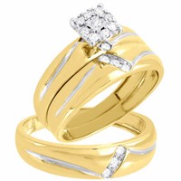 Diamant Dreifach Set 10K Gelbgold Verlobungsring Passende Ehering 0.22 Karat