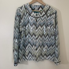 Chicos Jacket Womens 2 Ivory Sequins Chevron Lined Cocktail Cruise Elegant
