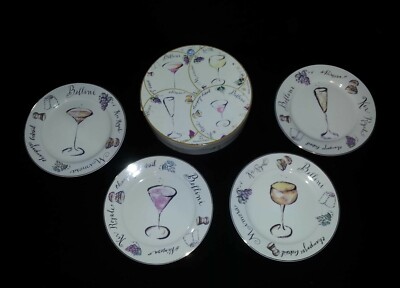 Rosanna Bellini Champagne Cocktail Mimosa Drinks Set Salad Plates in Box 8''