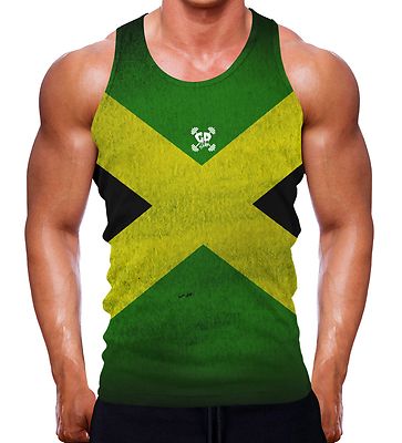 JAMAICAN FLAG TANK MUSCLE VEST SLEEVELESS BODYBUILDING RUNNING TEAM COUNTRY GYM