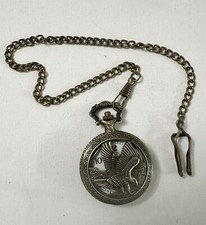 Bronze American Eagle Pattern W/hollowed Out Pattern Pocket Watch with Chain