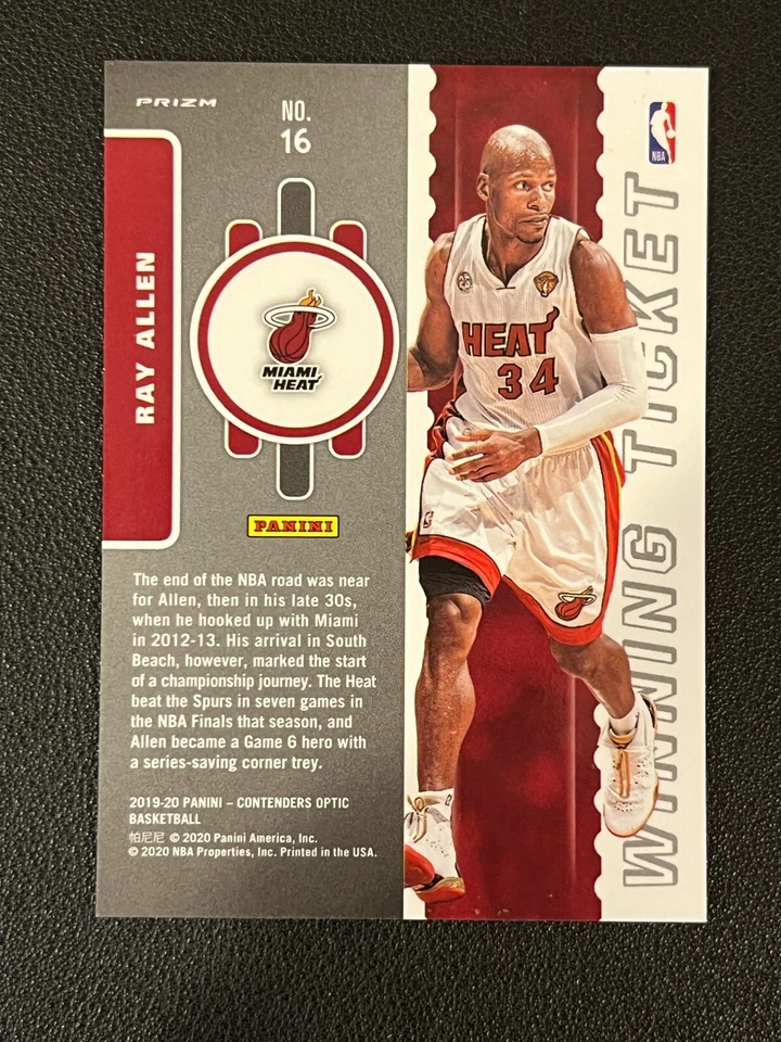 Ray Allen 2019-20 Contenders Optic Winning Ticket Holo Silver Heat 16 - Image 2 of 2
