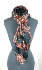 Teal/orange floral square scarf 422