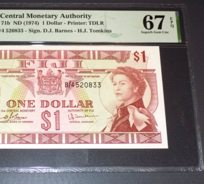 PMG FIJI 1 DOLLAR 1974 Pick# 71b 67 EPQ SUPERB GEM UNC Fijian