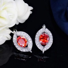 Top Silver Plated Leave Shape Red Crystal Fashion CZ Big Hoop Earrings for Women