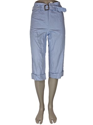 VANESSA BRUNO WOMEN'S BELTED COTTON BLEND CROPPED TURNED UP PANTS - LIGHT BLUE