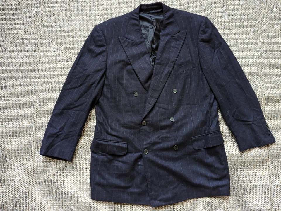 ERMENEGILDO ZEGNA flannel 2PC double breasted 44L 36x34 blue striped SUIT wool - Image 2 of 4