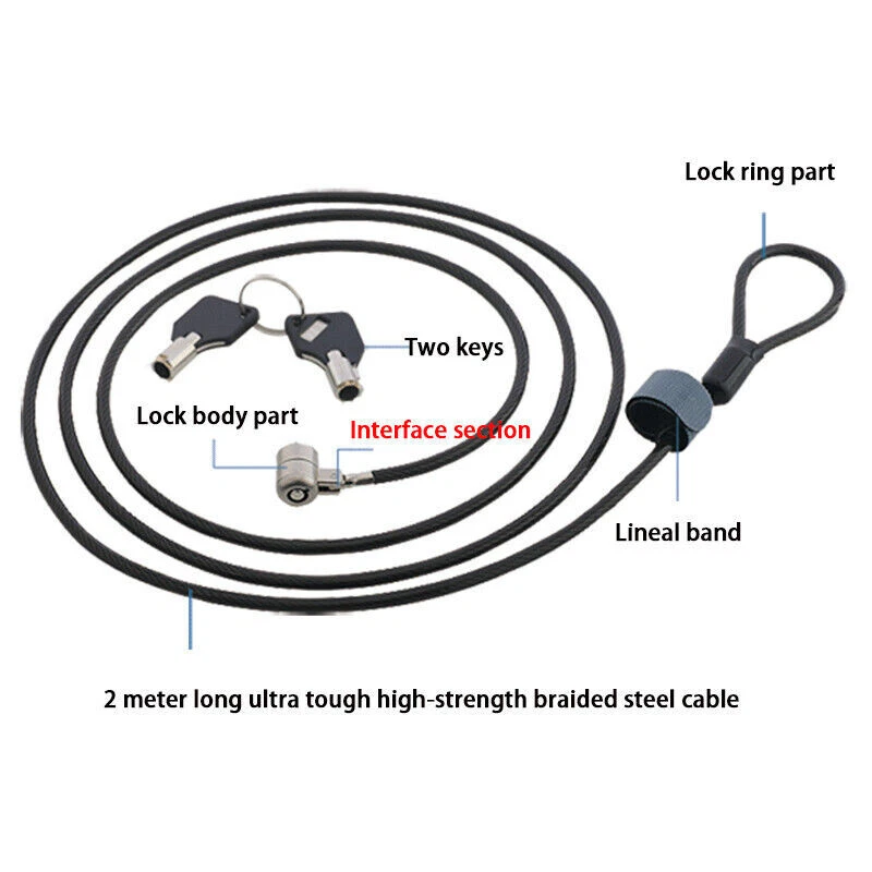 2M Bold and Extended All Steel Mini Universal Key Anti-Theft Laptop Lock - Picture 8 of 10