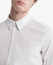 Calvin Klein Mens XL Slim Fit Refined Button Down Shirt In White