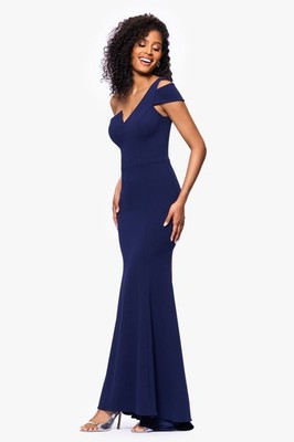 Betsy & Adam Womens One Shoulder Full Length Evening Dress Navy 6