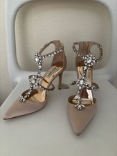 Badgley Mischka Womens Embellished Satin Bridal Stiletto Champagne 7.5 245