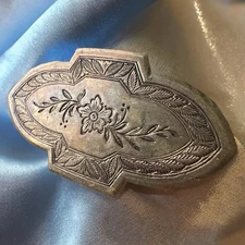 Antique Victorian Brass Engraved Floral Shield Brooch c1880 Aesthetic Revival