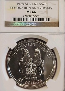 Belize 1978 25 Dollar Superb Gem Specimen Strike Mtg 352 NGC 66 PQ LJ