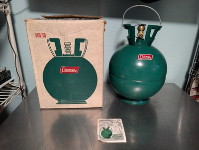 #ad Vintage Coleman Round Propane Tank Model 5410 750 Original Box and Manual $337.50