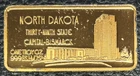 North Dakota 39th State Nov 2, 1889 1 Troy OZ .999 Fine Silver Bar 0951
