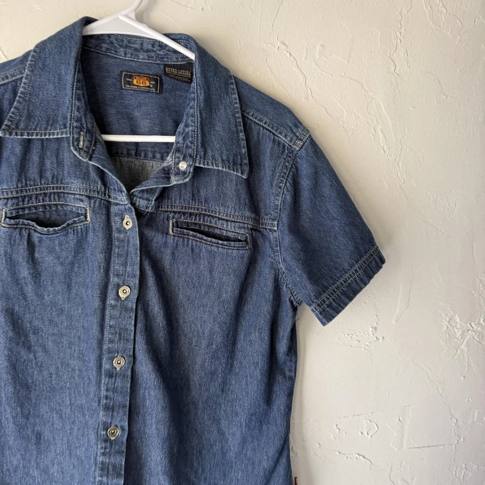 Route 66 Denim Shirt Vintage XL Blue Short Sleeve Western Button Front Top - Image 2 of 4