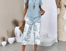 2Pc Top  Wide Leg Pants Summer Comfort Set Dongguanshi Sky Blue Womens XL