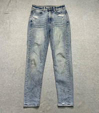 American Eagle Jeans Womens 00 Mom Distressed Stretch Light Wash High Rise Denim