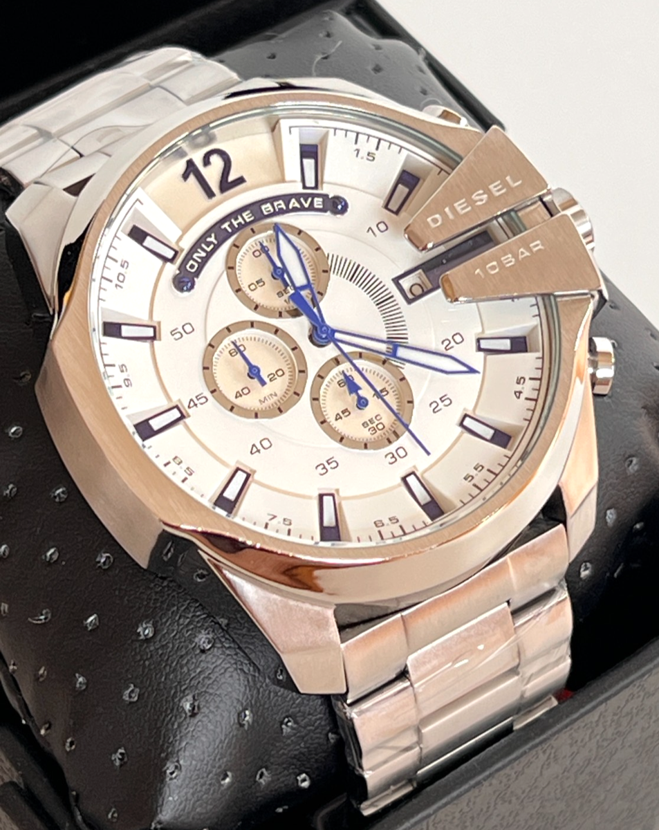 Diesel Mega Chief Silver Stainless Steel Mens 51mm Chronograph