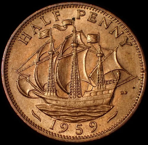 Photo of a 1959 Elizabeth II Half Penny from an eBay listing that sold on Jun 17, 2026