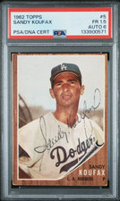 1962 Topps Sandy Koufax Signed Baseball Card #5 Certified PSA 1.5 DNA 6 Auto HOF