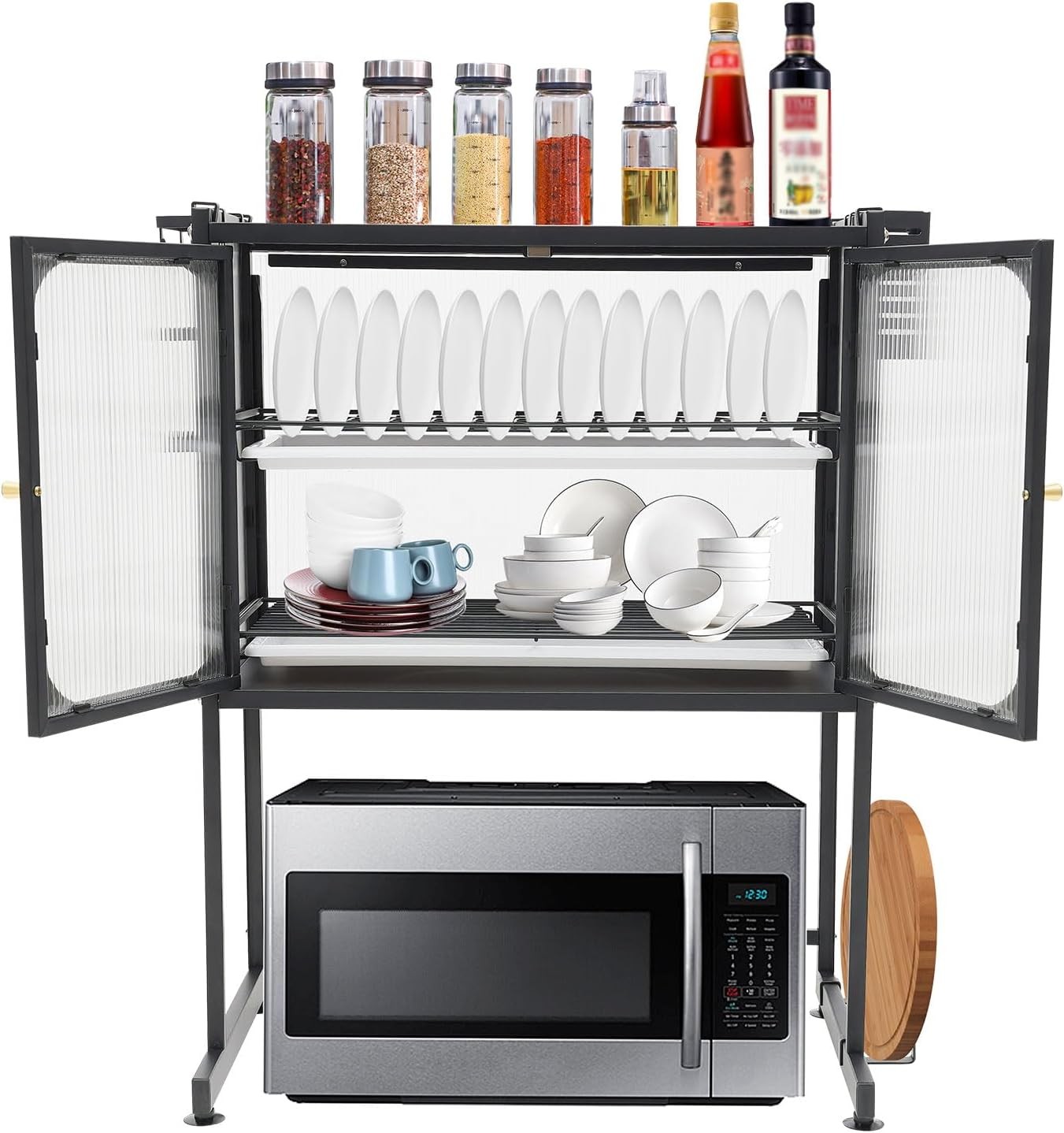 Heavy Duty 3 Tier Kitchen Storage Rack w/ Extractable Draining Trays &Door