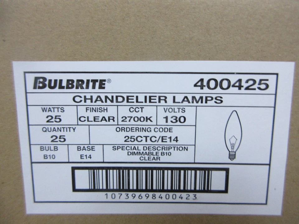 Bulbrite 25-Watt Warm White Light B10 (E14) European Screw Base 25PK - Image 4 of 4