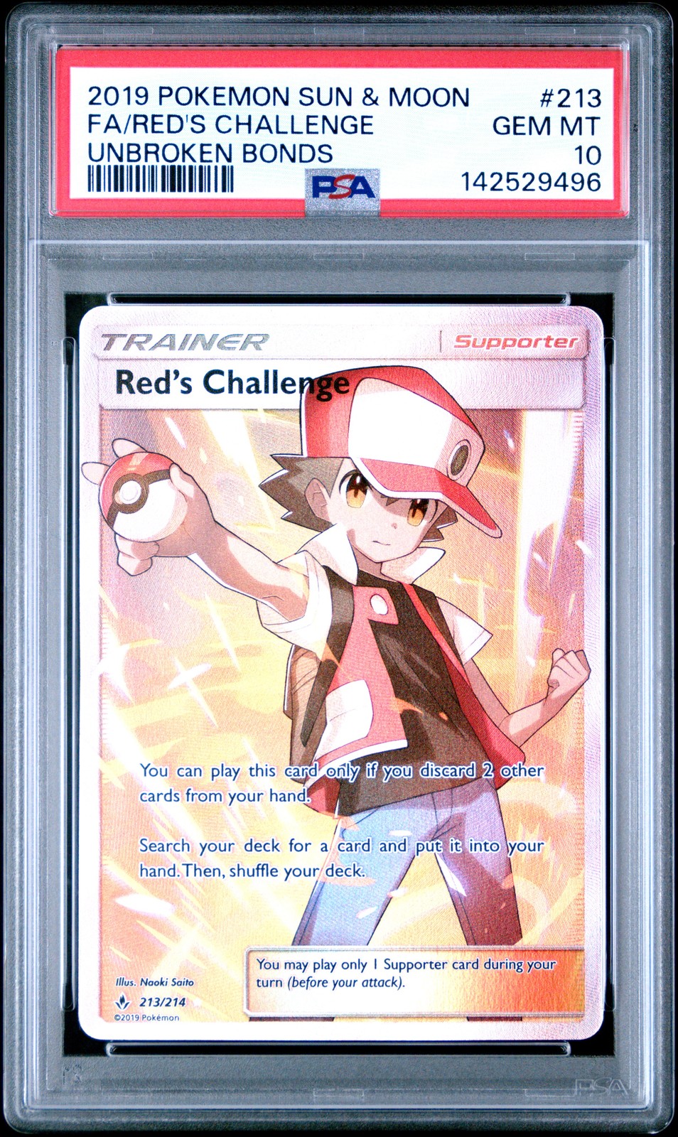 red's challenge pokemon card Red's Challenge 2019 Sun & Moon: Unbroken Bonds #213/214 Holo (Full Art) Price Guide