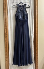 Eliza J Maxi Dress Womens Navy Blue Sleeveless Sequined Embellished Size 4