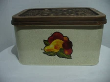 METAL BREAD BOX WITH FRUIT PATTERN brown lid CHEINCO Housewares