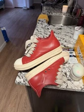 Rick Owens Ramones Leather Jumbo Lace DRKSHDW Red/white Men’s  Size 46 / US 12