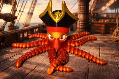 Pirate Octopus   Flexible 3D Printed Figure   Size H 6  x W 11 