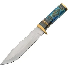 Rite Edge Fixed Knife Stainless Blade Oceans Blue Sculpted Wood Handle - 203497