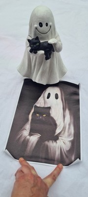 **TK Maxx Halloween*** Geist mit Katze und A4 Leinwandbild 