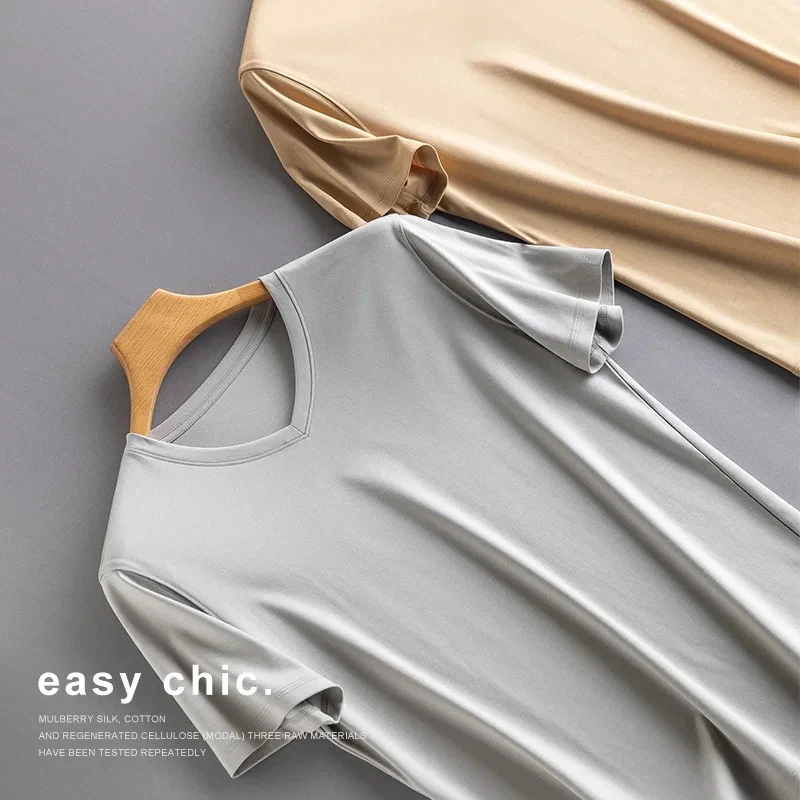 Men's High-end Fabric Silk Mercerized Cotton T-shirt Crew Neck Luxury Tee Short - Image 4 of 4