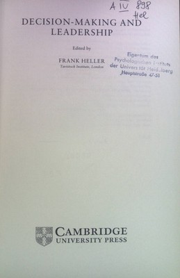 Decision-Making and Leadership. Heller, Frank:
