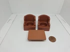 Vintage Fisher Price little people brown living room chairs & coffee table set