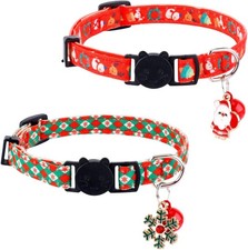 2pcs Christmas Cat Collar, Cat Collar with Bells Santa Claus-Snowflake Pendant