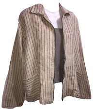 Flax By Jeanne Engelhart Lagenlook Jacket Size Medium Boxy Striped Linen Zip Up