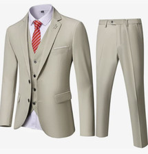 Hihawk Men's 3 Piece Suit with Stretch Fabric, Solid Slim Fit Two Button Suit Bl