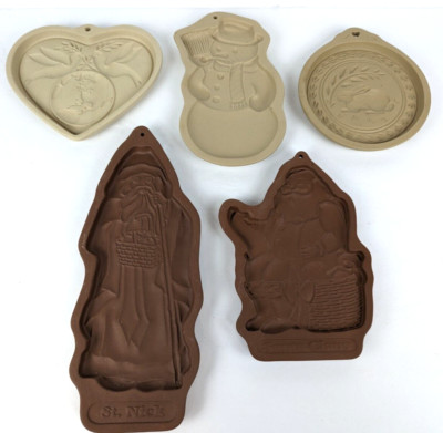 5 Pottery Christmas Cookie Molds by Longaberger Brown Bag & Pampered Chef Lot