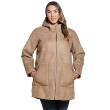 WHEATHERPROOF  Hooded Heavy Zip Up Shearling Coat & TAN, XL
